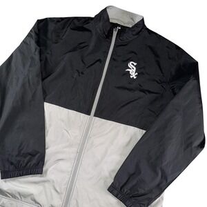 Chicago White Sox Jacket Mens Large Black Gray MLB Baseball Majestic Windbreaker